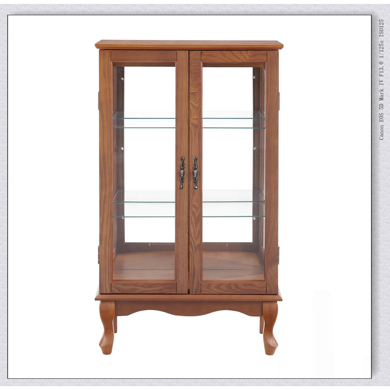 Vitrine 2 portes avec verre trempé, dossier en miroir, tablettes réglables et éclairage intégré pour la maison et le bureau