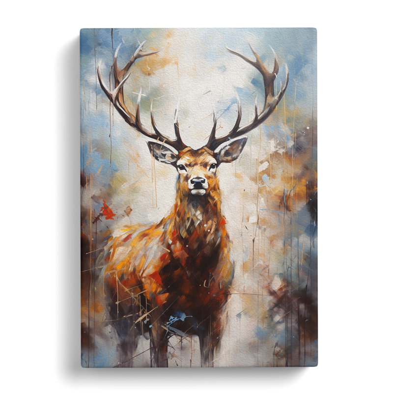 Stag Hard Edge Painting - Wrapped Canvas, 50cm H x 35cm W x 3cm D