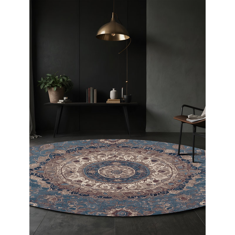 Machine Washable Gray Area Rug, Round 3'