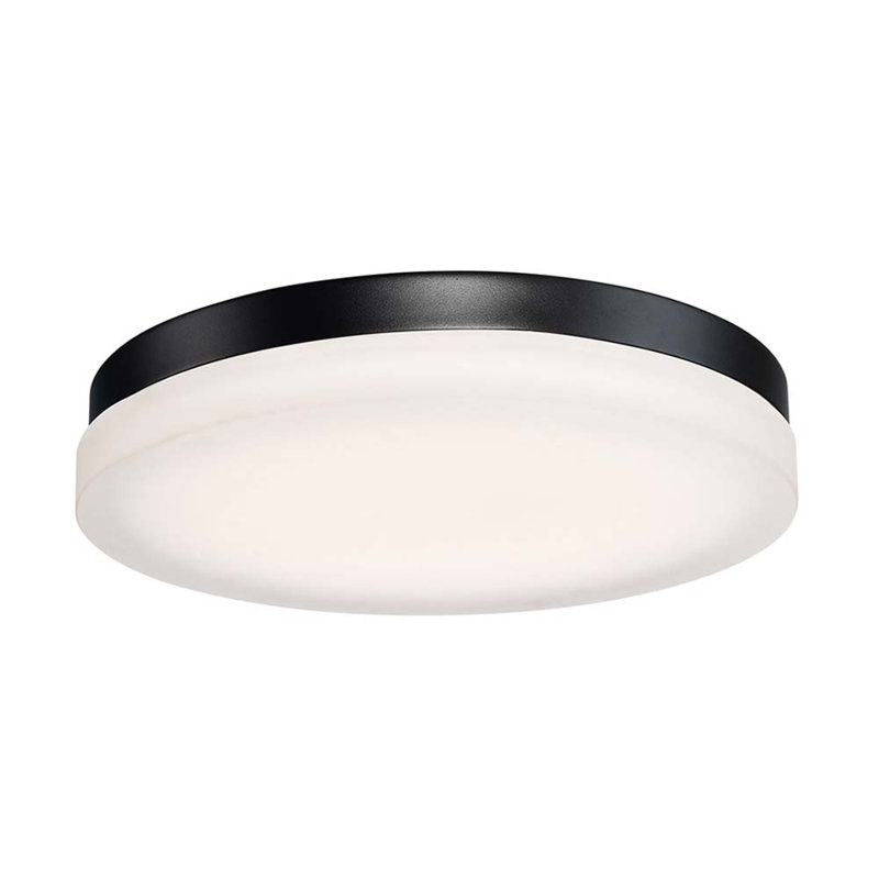 Single Light Glass LED Flush Mount, Black, 2700K, 2.5" Hx 14" W x 14" D