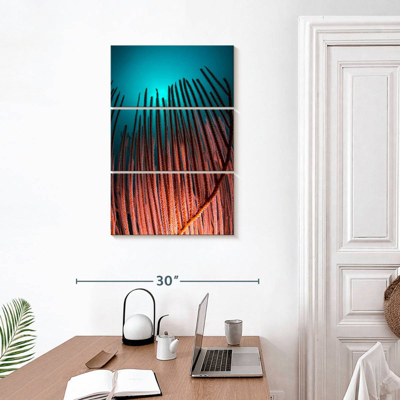 Corail brulé et bleu sarcelle, H 32 po x l 20 po