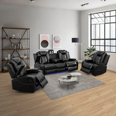 Babala 3-Pieces Breathable Leather Power Reclining Living Room Set: Sofa+Chair+Chair by Brayden Studio