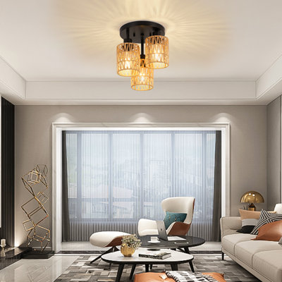 Boho 3-Light Rattan Ceiling Light (Semi-Flush): Eco-Friendly, Fade-Resistant & Warm Ambience
