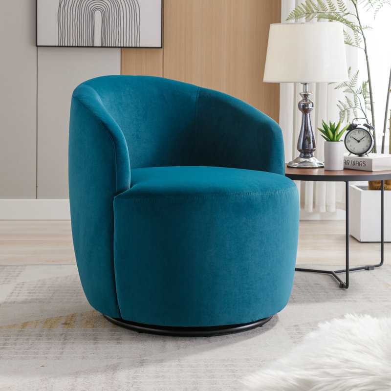 Teddy Fabric Swivel Accent Armchair with metal base, Teal Velvet