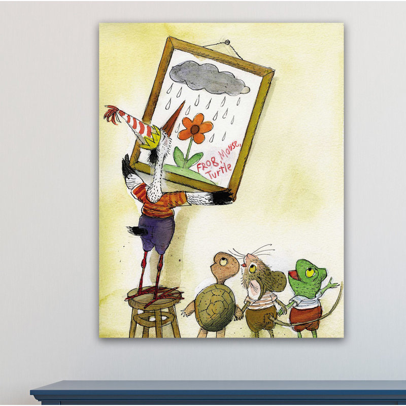 Reproduction de tortue souris grenouille sur toile tendue, H 31 po x l 24 po