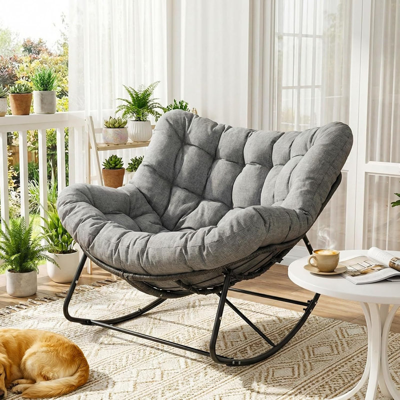 Rattan Rocking Chair – Rattan + Cushion, Grey
