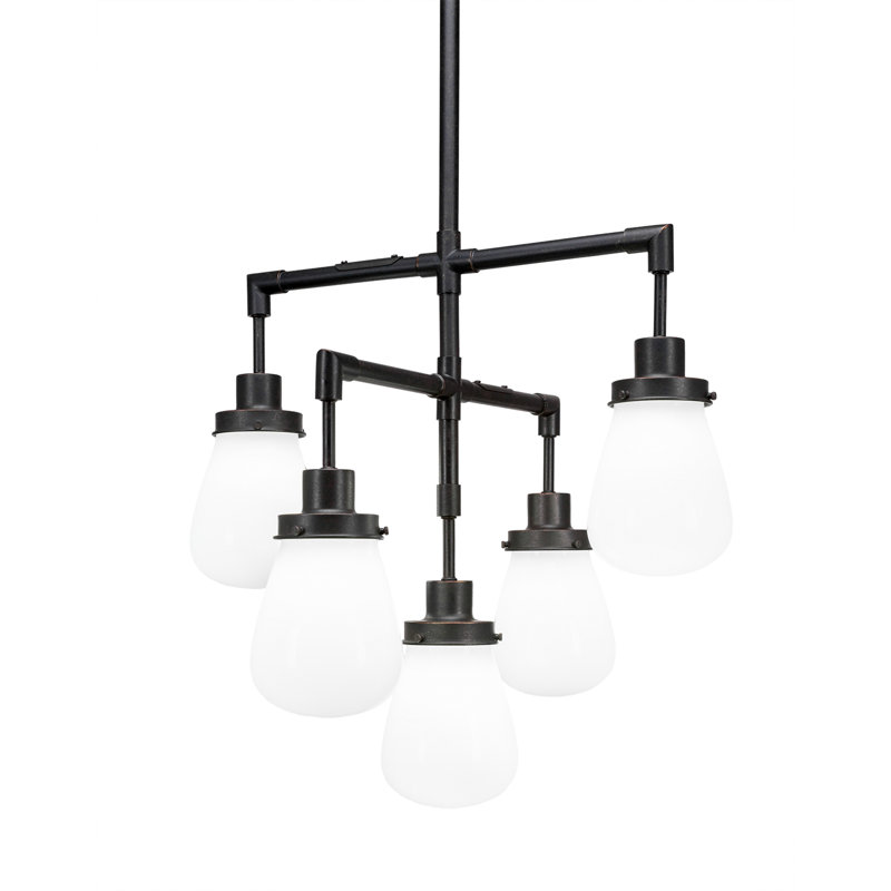 Lustre 5 lumières Elwell illustré avec verre de 5 po, Clair, Granit foncé