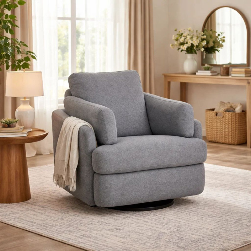 Alya Swivel Power Reclining Chair, 2 Bolster Pillows, Gray Nuvella
