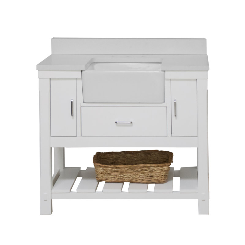Ensemble de meuble-lavabo simple de 42 po Hitton, Blanc, Quartz