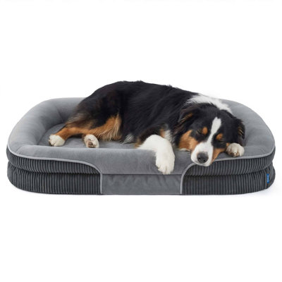 Lits orthopédiques pour chien de grande taille - traversin ovale à 360 ° pour grand chien avec housse imperméable et lavable, canapé pour animaux de compagnie Big Comfort avec molleton ultra-doux