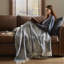Jeté confortable en mélange de coton, style aztèque gris pour le confort de la maison