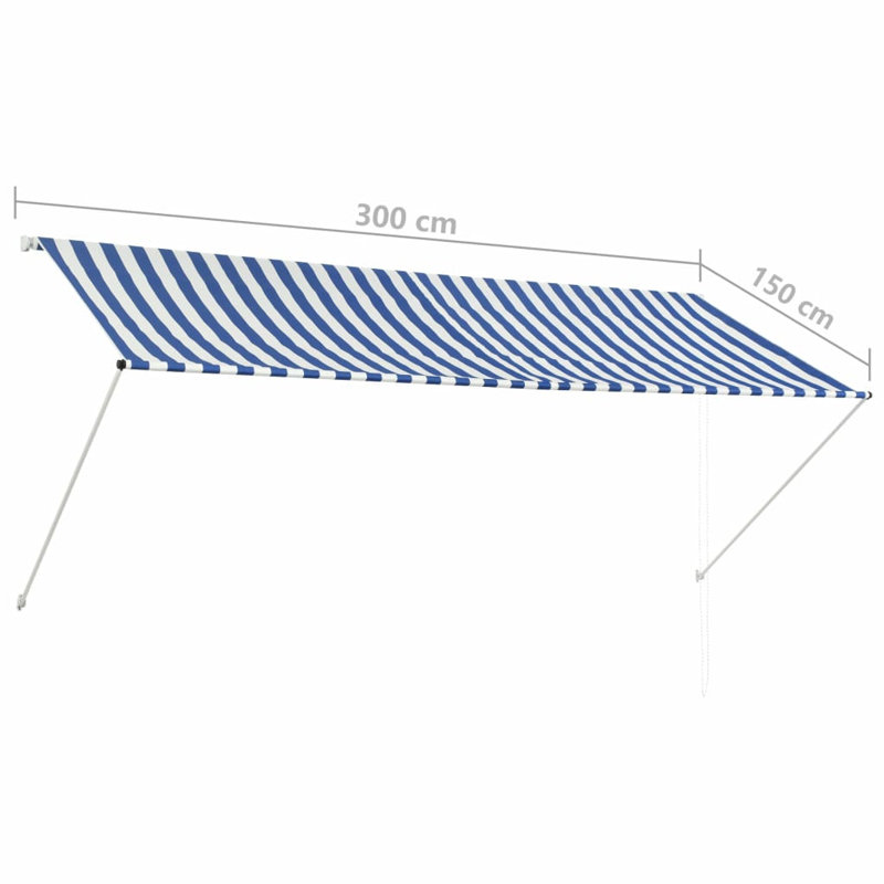 Terah Retractable Awning, Blue/White, 300 x 150cm