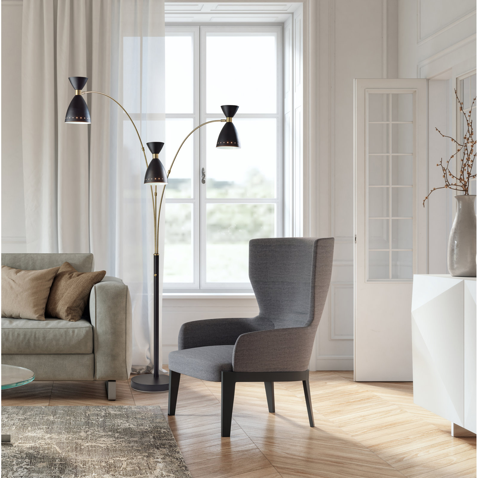 Bimini 82'' Floor Lamp, Black/Brass, Black