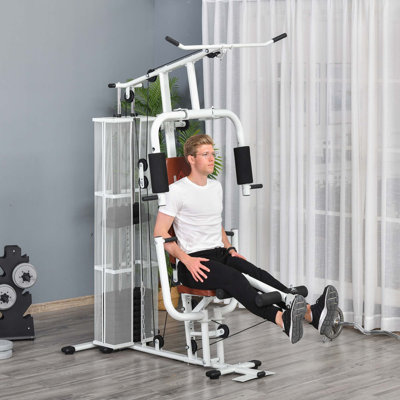 HOMCOM Home Gym Equipment Multi Gym Workout Station 45Kg Weight Stack White