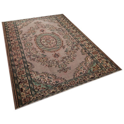 Hand-Knotted Wool Turkish Brown Green Oriental Vintage Area Rug