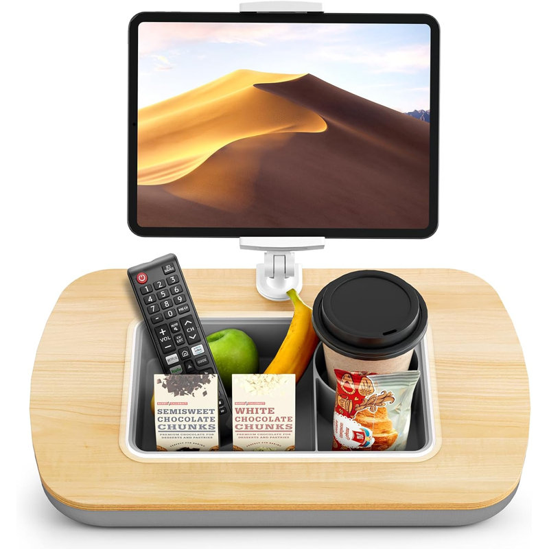 Support pour tablette Lap Bean Bag, support réglable pour iPad avec bol à collation, pince rotative à 360 °, Bouleau gris