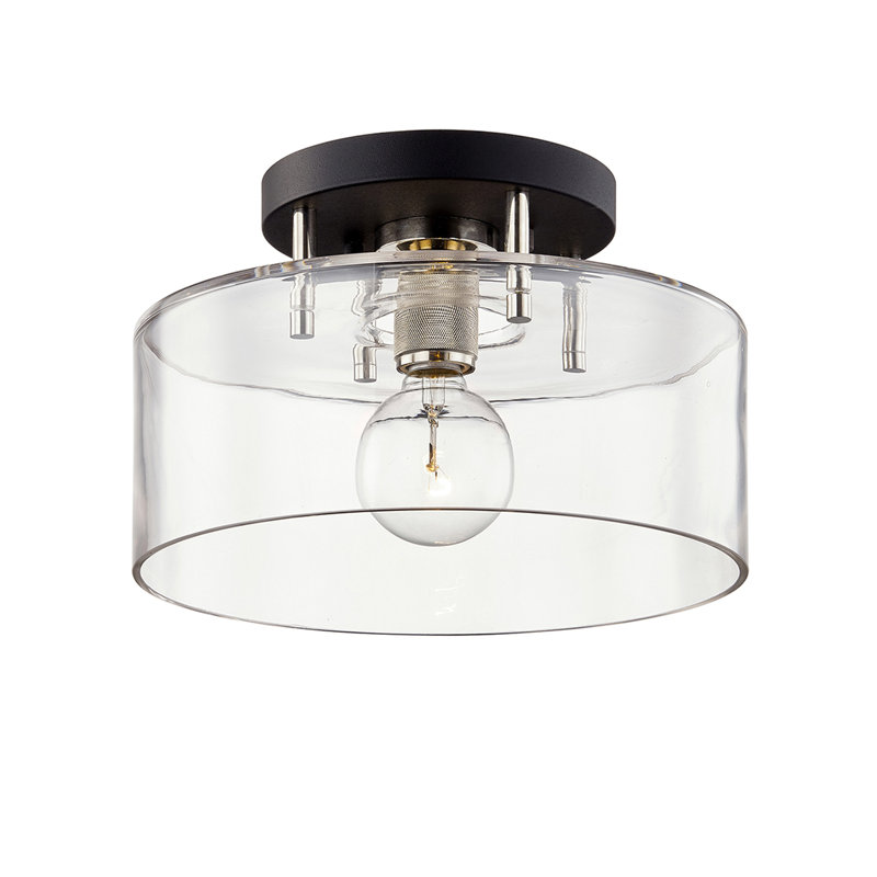 Bergamot Station 1 Light Semi Flush, 8" H x 12.25" W x 12.25" D, Carbide Black/Polished Nickel