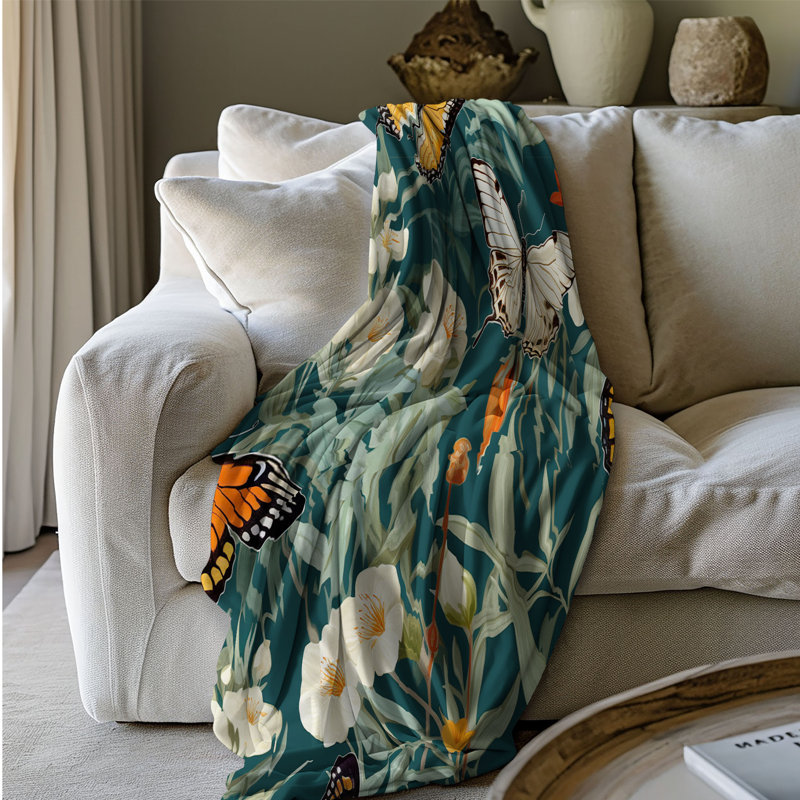 Winged Florals - Couverture sherpa de qualité supérieure 1 pièce, Grand lit