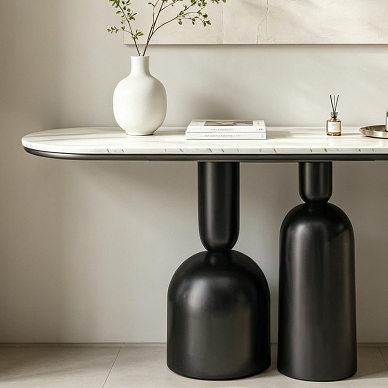 Console de style italien de luxe, H 33,5 po x l 39,4 po x P 13,8 po, Blanc/Noir, Noir
