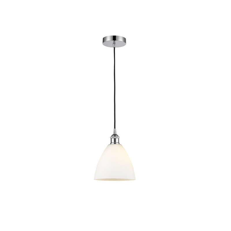 Bluford 1 - Light Single Pendant, Matte White, 10.25" H x 7.5" W x 7.5" D, Polished Chrome