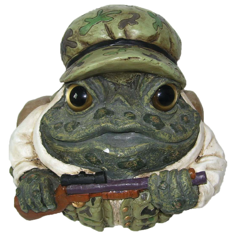 Statue de jardin de crapaud de caractère chasseur, Vert, H 4,5 po x l 5,75 po x P 4,5 po