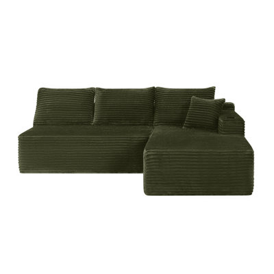 96" Cloud Sectional Couch With L-Shape Chaise,Modern Modular Sofa With Deep Seat, Upholstered Couches For Living Room Bedroom,No Assembly Required And Cup Holde, (Plush Fabric),Green