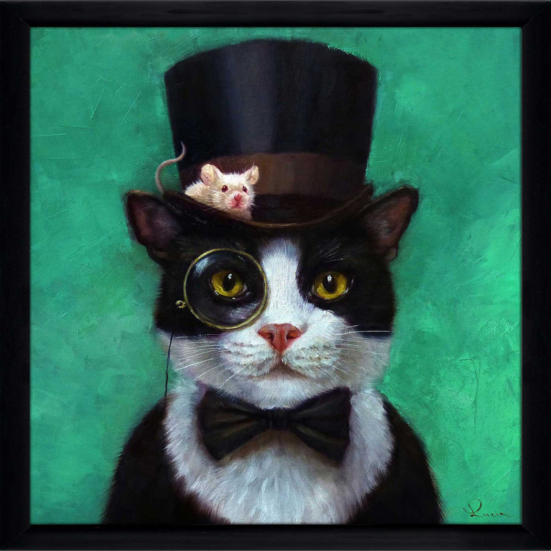 «Tuxedo Cat» par Lucia Heffernan - peinture, Cadre noir, H 25,5 po x l 25,5 po x P 1 po