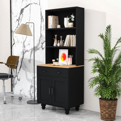 Farmhouse Tall Bookcase with Gourd Legs, Adjustable Shelves and Retro Handles