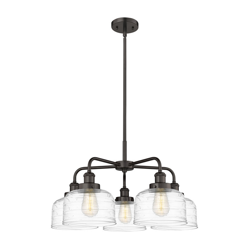 Lustre en verre à 5 lumières Bell, Tourbillon déco transparent, Bronze huilé