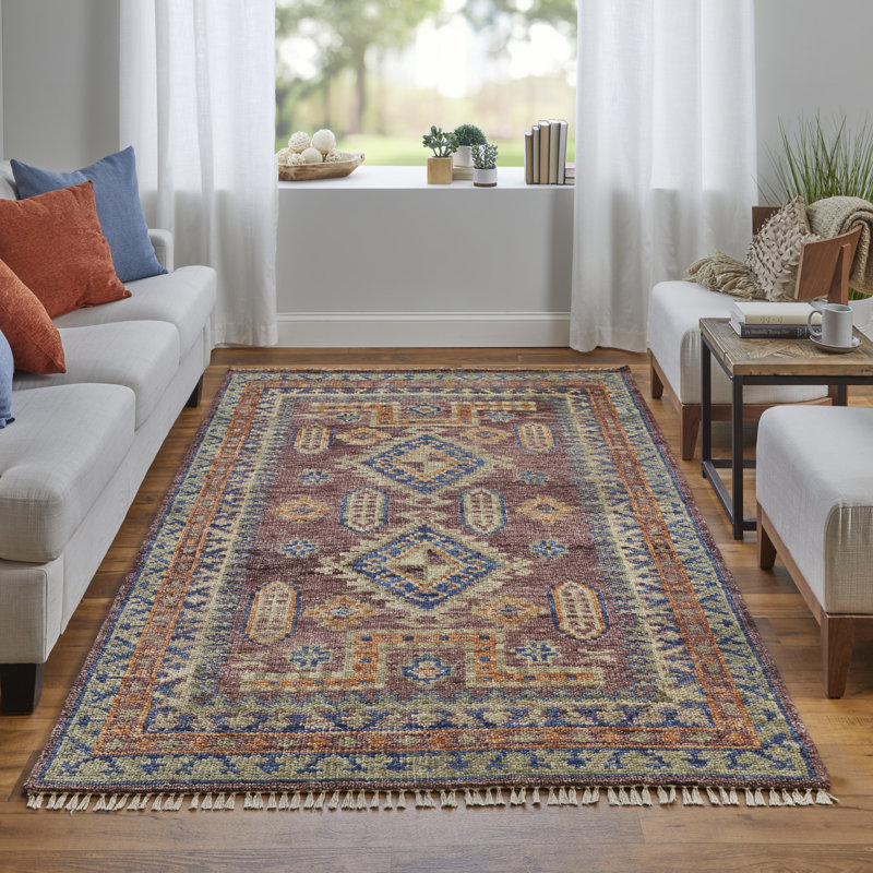 Naleia Wool Geometric Area Rug in Red, Rectangle 12' x 15'