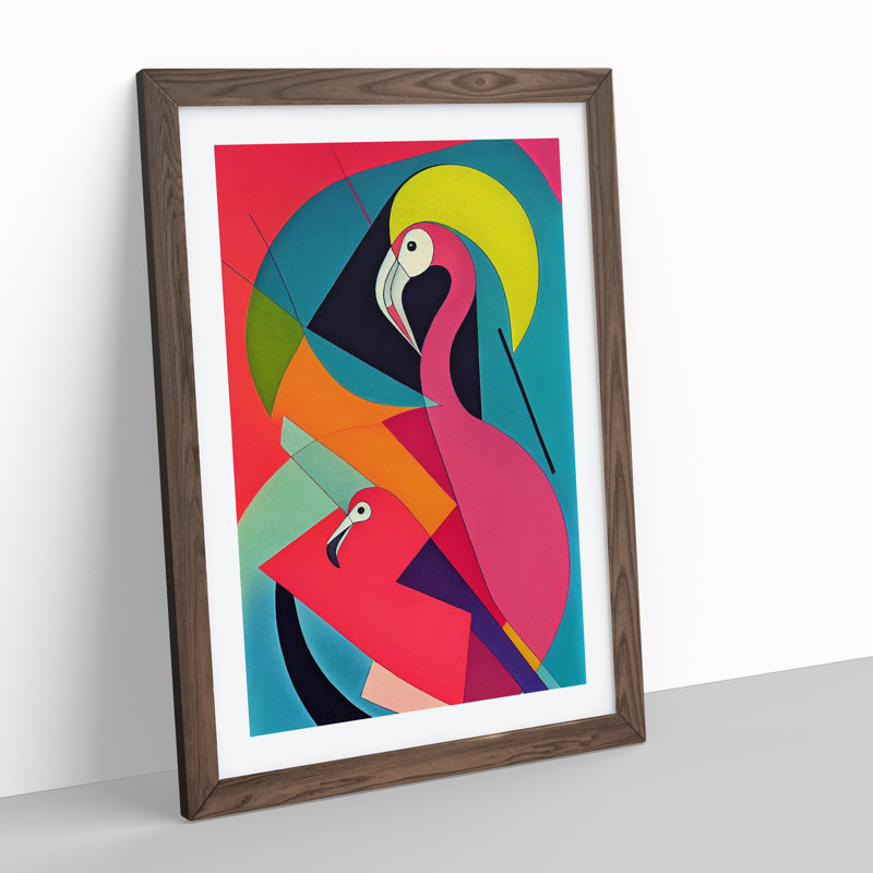 Flamingo in Abstract No.4 - Framed Print, 64cm H x 46cm W x 2cm D, Walnut