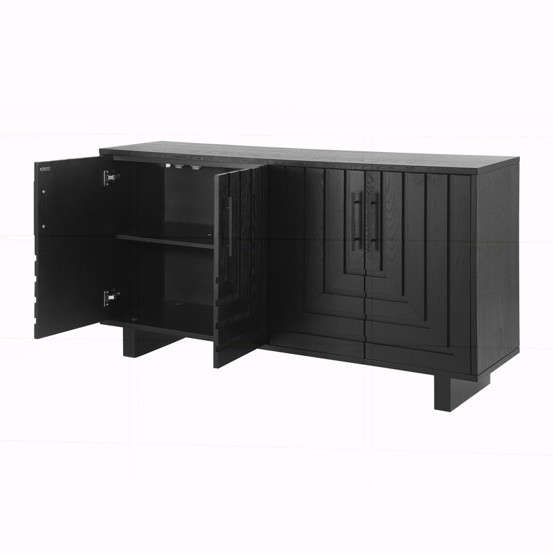 59" Mid Century Modern Sideboard Buffet Cabinet with Storage, Black