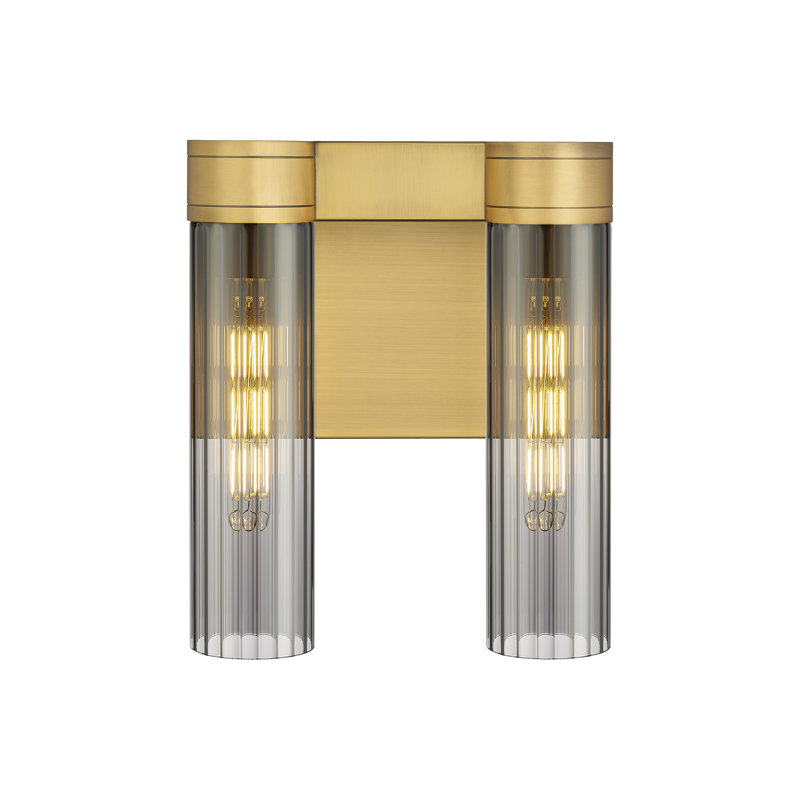Applique murale 11 po 2 lumières Empire, Laiton brossé, H 12,63 po x l 10,5 po x P 5,5 po, Plaqué couleur fumée