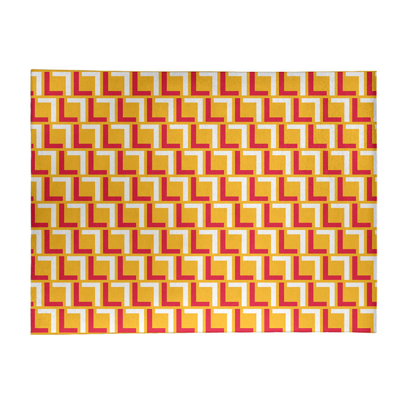 Tapis géométrique blanc cassé / rouge / blanc cassé, Rectangle 9 pi x 12 pi