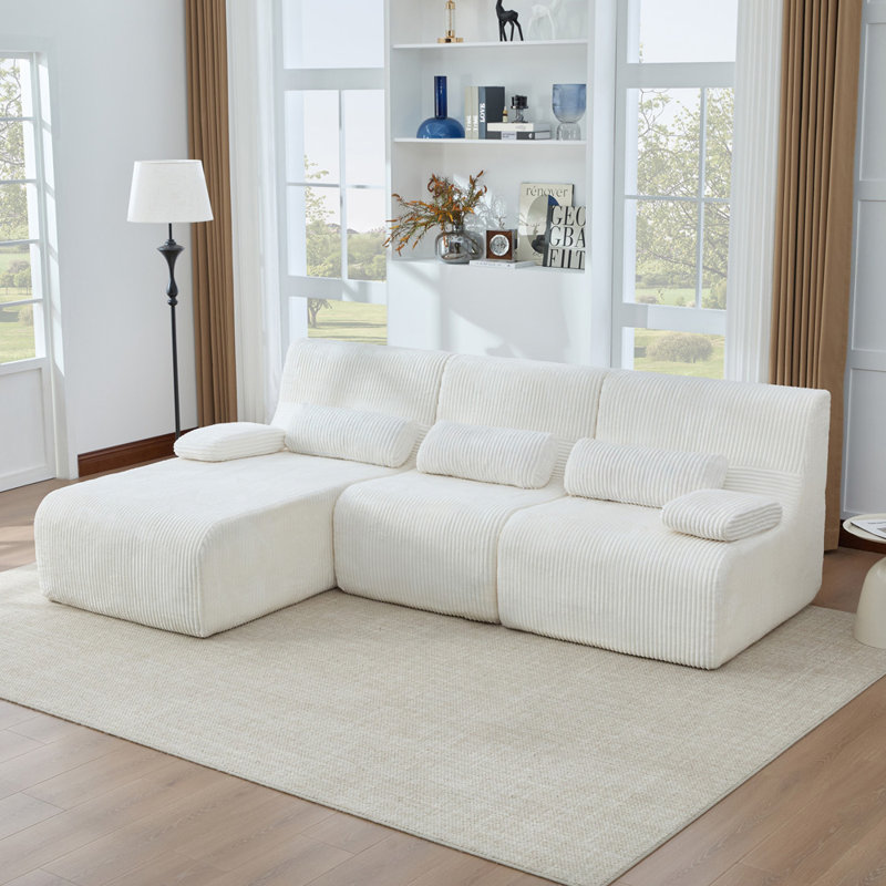 Canapé d'angle rembourré de 250 cm avec méridienne, Beige