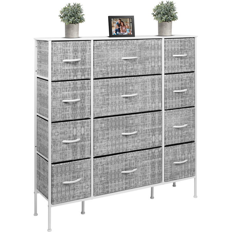 Gray and White 12-Drawer Steel Frame Dresser with Wood Top
