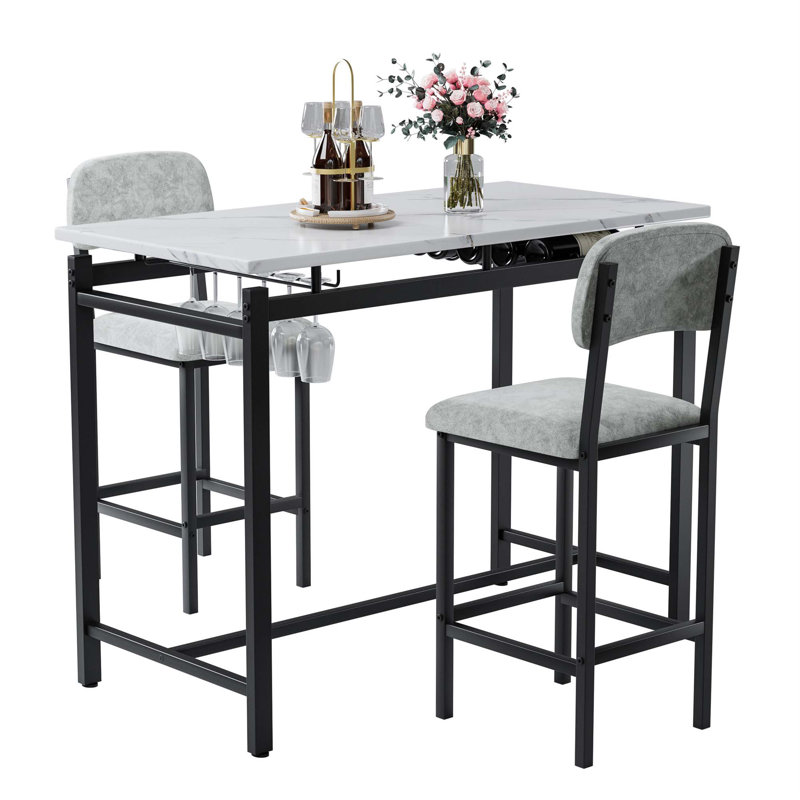 Kitchen Table Set, Dining Table And Chairs For 2, 3 Piece Dining Room Table Set With 2 Upholstered Chairs, Bar Dining Table Set For Small Spaces, Apartment, Breakfast