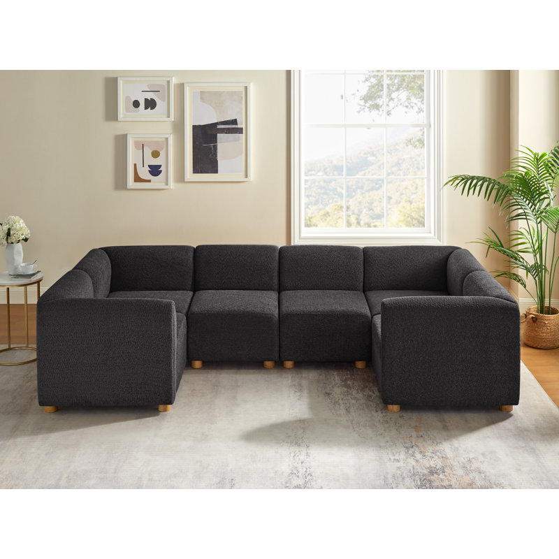 Canapé modulaire rembourré en U 6 pièces, Polyester gris foncé