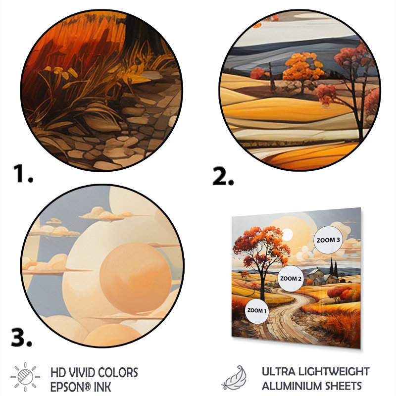 Orange Farm Autumn Landscape IV - Décoration murale de ferme en métal, H 36 po x l 36 po x P 1 po