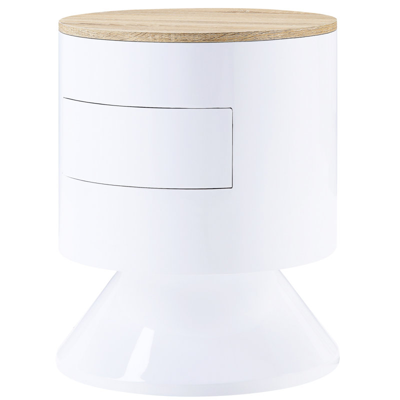 Table de chevet contemporaine blanche avec tiroir pour chambre à coucher - Tambour décoratif fonctionnel 1