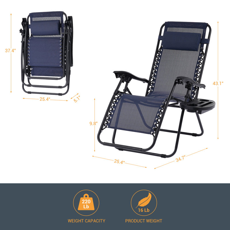 Fauteuils inclinables Zero Gravity avec plateau porte-gobelet, Bleu