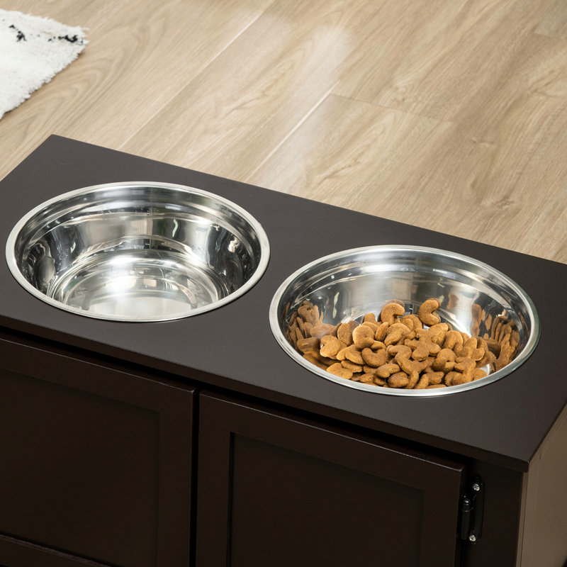 Bols pour chiens surélevés pour grands chiens réfléchis - Mangeoire surélevée avec rangement, acier inoxydable, intérieur, café, style moderne
