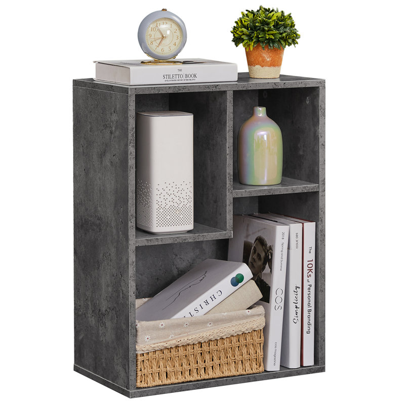 Averyona Small Cube Bookcase Vertical Horizontal Irregular Open Shelf Bookcase, Gray