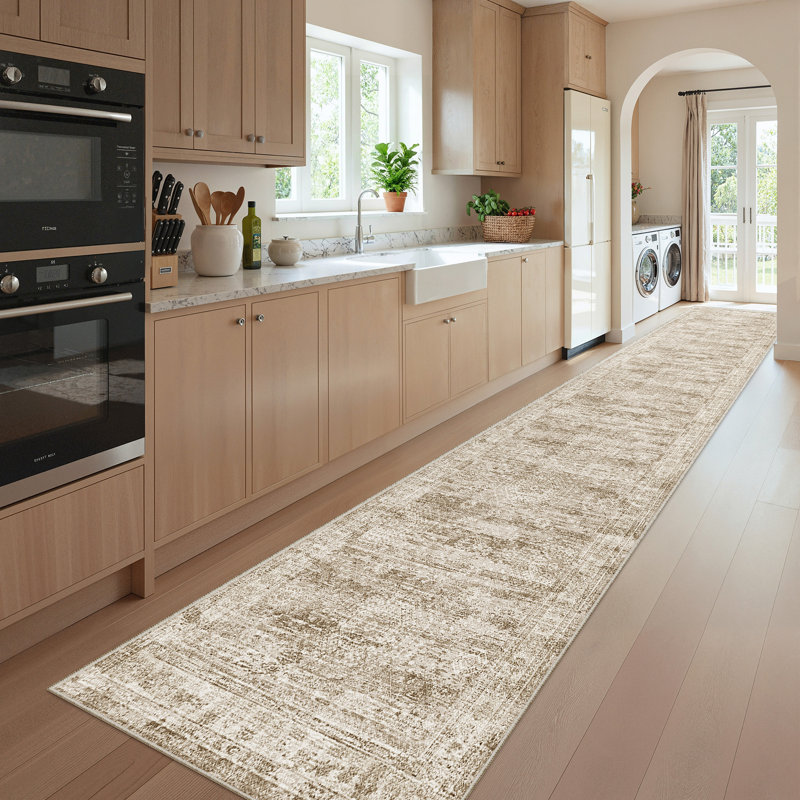 Tapis antidérapant lavable résistant aux taches pour le salon, la salle à manger et la salle à manger brun - 2 pi x 10 pi