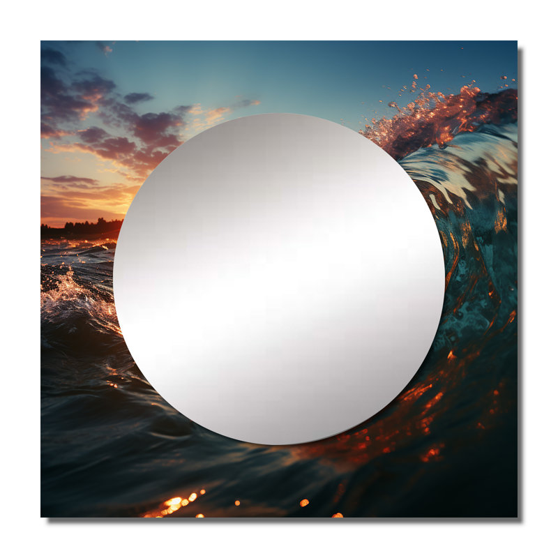 Sunshine Through The Breaking Waves - Grand miroir mural carré pour chambre à coucher Coastal Waves, 23 po x 23 po