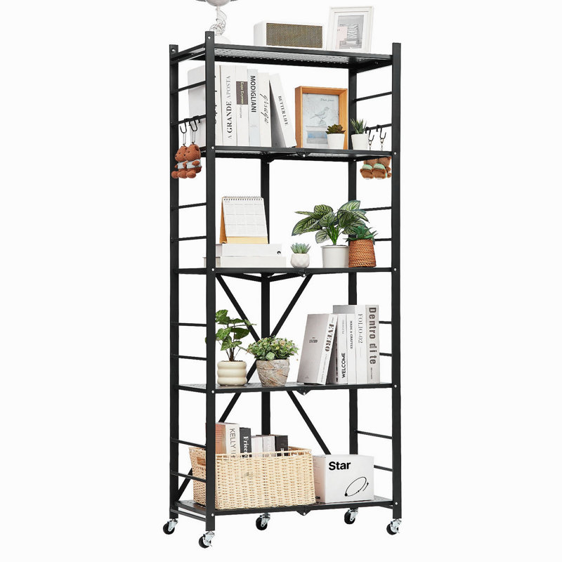 Étagère de rangement pliable à 5 niveaux avec roulettes 28 x 13 x 66 pouces