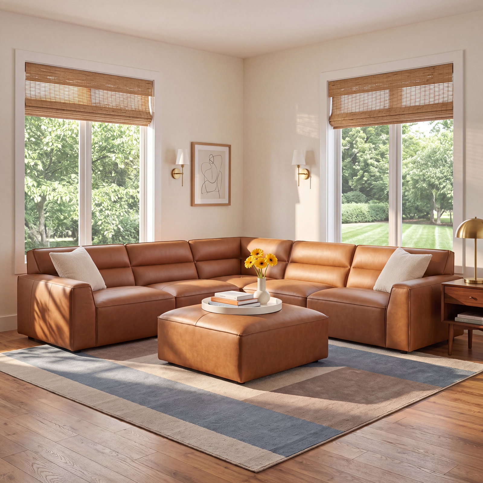 Jenn Top Grain Leather Modular Sectional