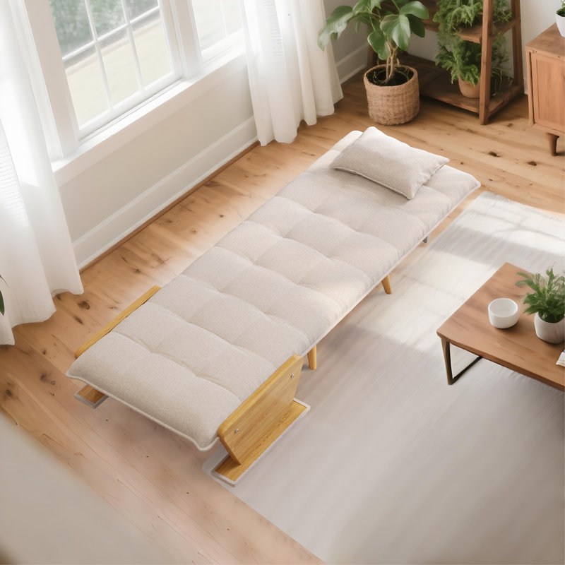 Canapé-lit pliant en bois, fauteuil d'appoint en lin et coton pour lire avec coussin de dossier, canapé pliable pour le salon
