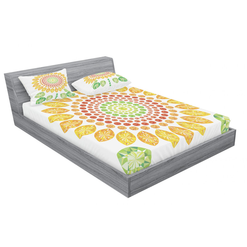 Sunflower Microfiber Sheet Set, Queen Sheet Set + Fitted Sheet + 2 Pillowcases
