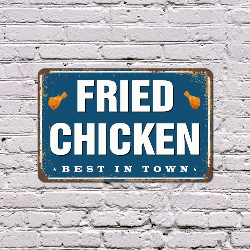 Plaque en aluminium 10 po x 14 po Fried Chicken Street, H 10 po x l 14 po x P 0,1 po
